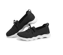 Skechers Women's Breathable Mesh Cushioned Slip-On Walking Sneakers - Black and White - View 3