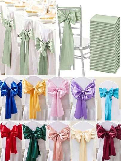 10 Pcs Satin Chair Sashes Bows, Silk Wedding Chair Bows, Silk Dining Chair Waist Bow Decoration Belt, Chair Decor For Home Reception, Kitchen Dining Room, Banquets, Birthdays, Baby Showers, Bridal Showers, Hotel Parties And More