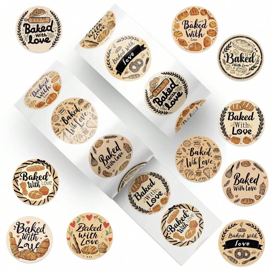 500Pcs Bread Stickers Roll Baked With Love Decor Stickers Cartoon Love Baking Graffiti Aesthetic Stickers Vinyl Waterproof For Laptop Phone Car Skateboard Water Bottles Scrapbooking Computer Journaling Scrapbook Supplies - A - View 1
