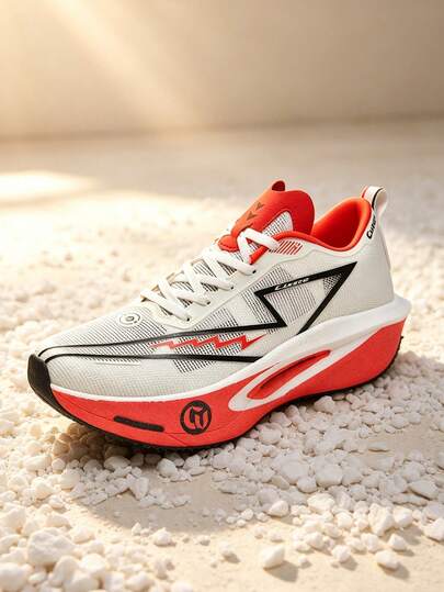 Men's Carbon Plate Running Shoes, Cushioned Shock-Absorbing Sports Sneakers, Lightweight Non-Slip Training Shoes, Cushioned Road Running Shoes, Fashionable Printed Lace-Up Tennis Shoes (Note: Handpainted Uneven Soles)