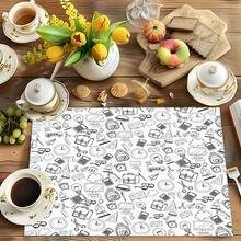 1pc/4pcs/6pcs Cartoon Stationery Pattern Linen Placemats, Suitable For Dining Table, All Season Decor, Modern Washable Table Mats, Room Decor, Coasters, Kitchen Dining Mats, Indoor Outdoor Party Decoration, Home Decor, Ideal Gift - Multicolor - View 8