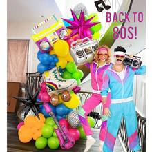 80s Music-Themed Balloon Arch Set, 137 Balloons, Including Foil Balloons Resembling Guitars, Disco Balls, And Musical Notes. Suitable For 80s And 90s Disco-Themed Birthday Parties, Proms, Bachelor/Bachelorette Parties, Masquerade Parties, And 2026 Graduation Decorations. - View 2