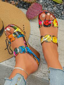 Sandalias de cuña de verano para mujer con suela gruesa y sin fatiga, elegantes y de moda, ligeras y de nuevo estilo, adecuadas para bodas, reuniones al aire libre, uso diario, ocio, fiestas, de material brillante con purpurina, hebilla decorativa de moda, suelas cosidas a mano - Multicolor - Ver 4