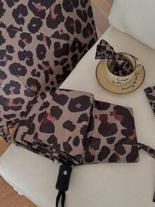 1pc Leopard Print Fully Automatic Retro Dual-Use Sunshade & Umbrella, Foldable UV Protection - As Shown - View 13