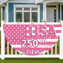 250th Anniversary Bunting 4th Of July Hanging Bunting Flags Outdoor Fan Flag Banner For Home Party Yard Garden Decor - 粉紅色 - 查看 4