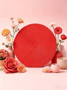 1/2/4/6pcs 15-Inch Round Woven Placemats - Heat Resistant, Easy To Clean, Rustic Decor Suitable For Indoor And Outdoor Dining, Great Gift For Friends And Family - Red - View 9