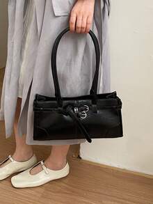 New Fashion Handbag, Minimalist Elegant Messenger Bag, PU Leather Vintage Urban Chic Tote Bag, Versatile Shoulder Bag For Commute And Daily Use - Black - View 8