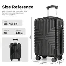 YONSLY Black 20 Inch Suitcase With 4 Wheels 360° Combination Lock Double Repair Zipper Mesh Pocket Rubber Handle Travel Suitcase For Vacation - Black - View 8