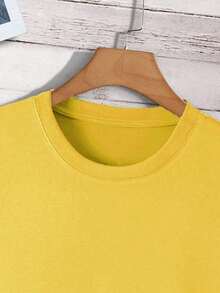 Manfinity Dauomo Solid Color Crew Neck T-Shirt - Lemon Yellow - View 4