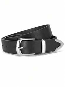 Cinto unissex simples em PU prateado, moderno e versátil, ideal para o dia a dia, seja para adolescentes, para atividades ao ar livre, férias, viagens, formaturas, aniversários ou como acessório de moda. - Preto - Ver 7