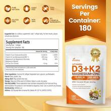 VivoNu Vitamin D3 K2 10,000  Magnesium Supplement – 4-In-1 With Vitamin D And K -7), Magnesium Glycinate & Zinc Citrate – 180 Softgels For Energy, Bone* & Muscle* Support* - 2bag - 查看 7