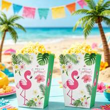 6 PEÇAS Caixa de Pipoca com Estampa de Flamingo, Caixa de Pipoca com Flamingo em Onda de Planta Verde, Adequada para Festas de Aniversário, Batizados, Festas de Noiva, Festas Tropicais - Visão 6