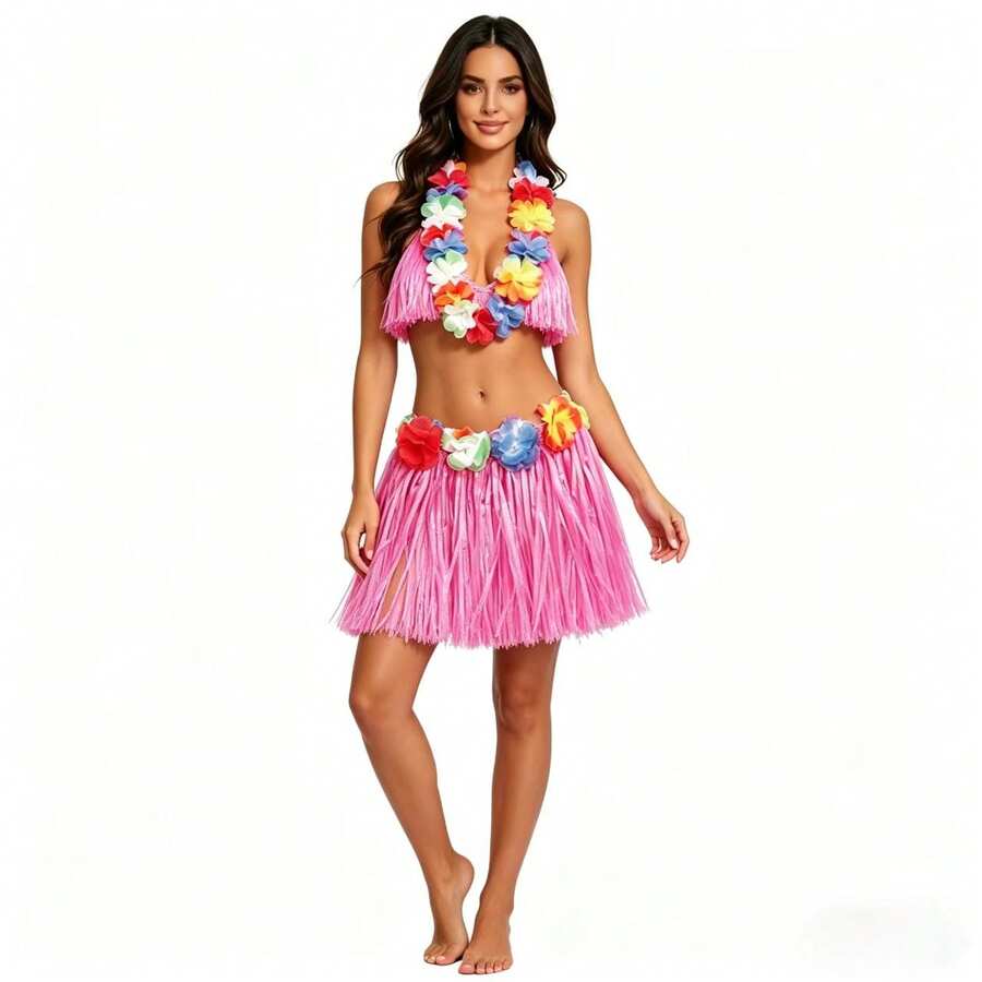40cm Hawaiian Grass Skirt, Party, Performance, Costume Prop - Multicolor - View 1