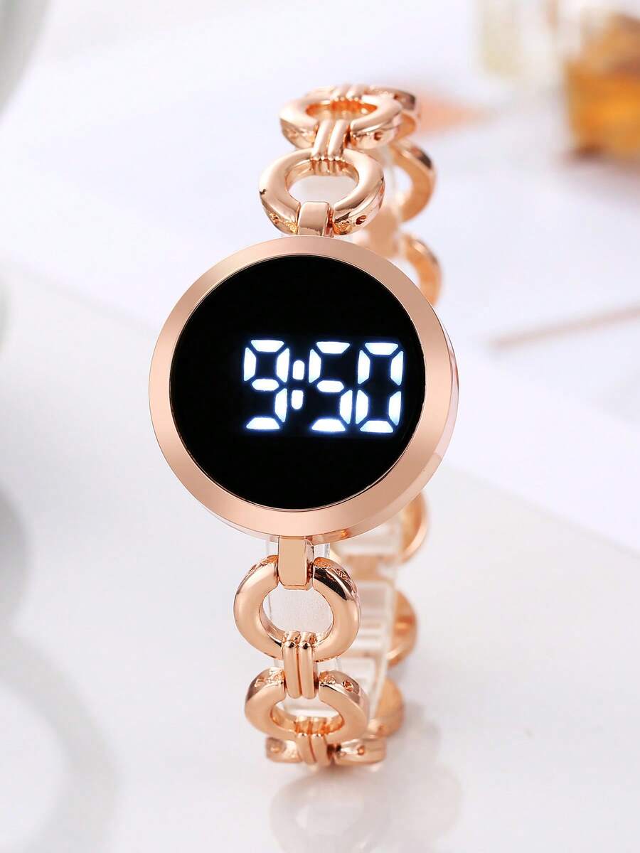 LED Touch Screen Digital Bracelet Watch, Luxury Crystal Rhinestone Women Wristwatch - Rose Gold - View 1