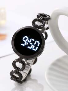 LED Touch Screen Digital Bracelet Watch, Luxury Crystal Rhinestone Women Wristwatch - Black - View 5