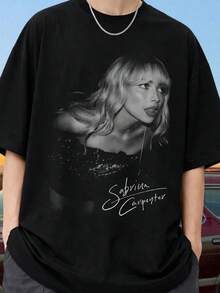 Retro Music Style T-Shirt, Loose Fit, Men And Women, Unisex Black Cotton T-Shirt With Abstract Music Print, Retro Atmosphere, Loose Fit, Breathable Cotton Material, Suitable For Daily Use By Music Lovers, Concerts And Leisure Outings, High-Quality Print, Comfortable For Prolonged Wear, T-Shirt Women Summer Outfit Summer Blouse T-Shirt Summer Jeans Top Summer Tops Spring Outfit - 黑色 - 查看 6