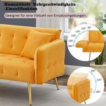Two-Seater Multifunctional Sofa Bed With Bed Function, Adjustable Backrest And Multi-Position Armrests. Modern Folding Sofa Bed For Living Room - Velour Upholstery. Spacious Sleeping Area. - Yellow - View 7