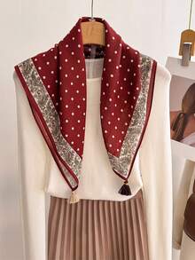 1条佩斯利花纹波点印花棉麻围巾，尺寸60x60厘米，带流苏，轻盈多用途，四季皆宜，适合日常出行、聚会和旅行。 - 彩色 - 查看 8