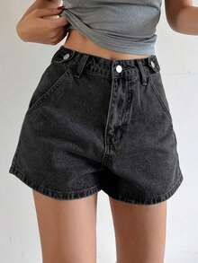 Short Vaquero Mujer Gris Oscuro Desgastado, Cintura Alta Entallada Moldeadora De Cadera, Diseño De Bolsillo Trasero Con Corte En Forma De Corazón, Tejido Vaquero Resistente Texturizado Desgastado, Corte Ajustado Que Resalta La Silueta, Estilo Dulce Sensual Y2K Ideal Para Uso Diario, Verano Y Looks Urbanos Modernos - Azul - Ver 11