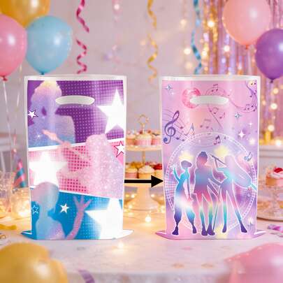 Hasbro Bộ 10 túi quà kẹo chủ đề nhạc Pop Hàn Quốc, trang trí tiệc dễ thương, thích hợp cho tiệc sinh nhật, tiệc mừng em bé, lễ tốt nghiệp, đám cưới, lễ hội, túi đựng quà nhỏ đựng kẹo, đồ ăn vặt, đồ dùng tiệc tùng, phù hợp cho người hâm mộ K-Pop, bé gái, bé trai và người lớn.