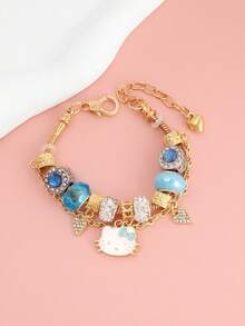 SANRIO 1 chiếc vòng tay nữ mùa hè thời trang, dễ thương và tươi tắn với mặt dây chuyền hình mèo con và dây tua rua. - Nhiều màu - Xem 3