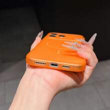哑光橙色 MagSafe 兼容手机壳，碳纤维纹理，大摄像头开孔，柔软硅胶防摔防震保护套，简约半透明边框，适用于 17/16/15/14/13 Pro Max - 橘色 - 查看 3