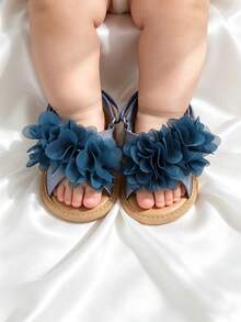 Sandalias blancas elegantes para exteriores para bebés niñas, zapatos de verano para niños pequeños - Azul Marino - Ver 4