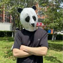 Phụ kiện hóa trang Halloween cho tiệc bar, phụ kiện phát trực tiếp: Mũ đội đầu hình gấu trúc Qiqi, mặt nạ latex hài hước. - Nhiều màu - Xem 3