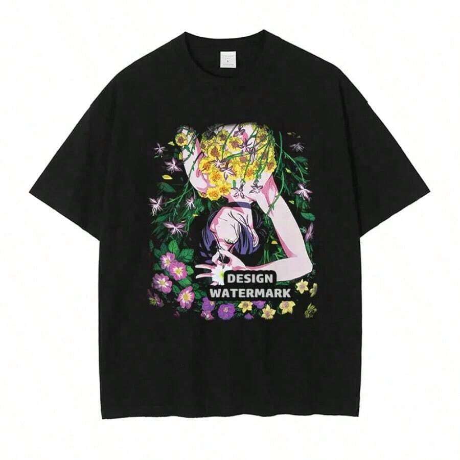 Baki Hanma T-Shirt Manga Graphic T Shirt Men Women Clothing Vintage Washed Tshirt Short Sleeve Oversized Cotton Casual Tee Topssummer Outfits For Womensummer Clothes Men - 黑色19 - 查看 1