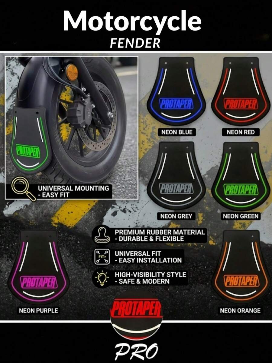 Guardabarros de goma duraderos universales para motocicletas, guardabarros delanteros y traseros, 7 opciones de color para la decoración de scooters eléctricos - Adecuado para todas las bicicletas, motocicletas, personalización de motocicletas - A - Ver 1