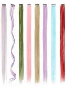 Multicolor Clip In Hair Extensions Mix Tinsels Colored Hair Extensions,2 In 1 Rainbow Hair With Silver Tinsels - 彩色 - 查看 2