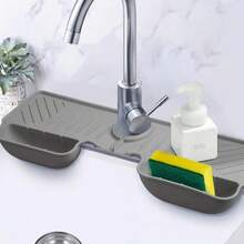 Khay chắn nước bồn rửa bằng silicon, thảm bồn rửa nhà bếp chống thấm nước, chống nấm mốc với giá đựng bọt biển và lỗ thoát nước, khay phơi đa năng trên mặt bàn để đựng xà phòng rửa chén, miếng cọ rửa, dụng cụ nhà bếp, giữ cho mặt bàn luôn khô ráo và gọn gàng. - đen - Xem 10