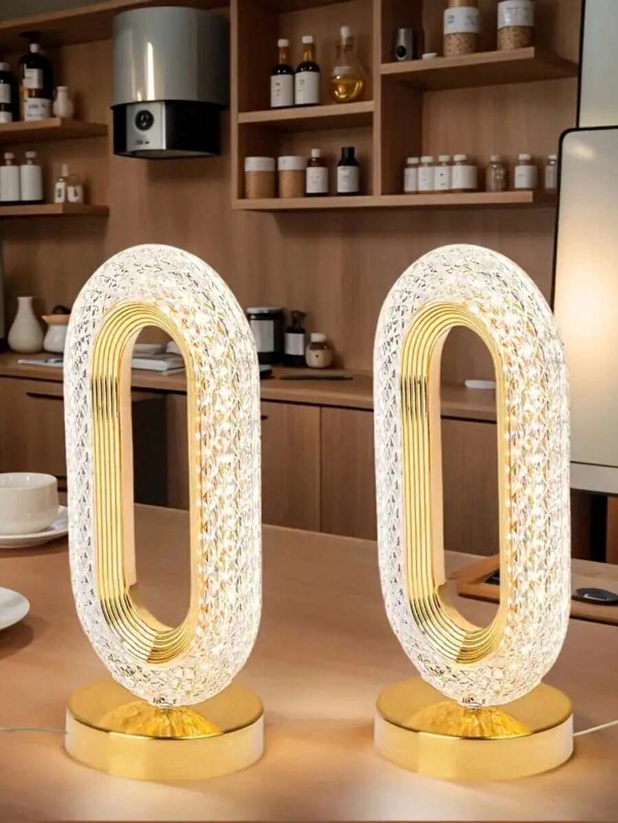 1pc Oval Crystal Desk Lamp, Acrylic Track Lighting, USB Rechargeable, 3-Color Adjustable LED Desktop Decor Suitable For Bedroom, Living Room Or Home Office - Perfect Gift Choice, Office Lighting, Party & Dinner Decor, Holiday Lighting, Decorative Lamp, Night Light - Multicolor - View 1