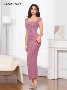 Đầm dạ hội màu xám hoa hồng tím, không tay, hở vai, đính sequin và hạt cườm, ôm sát người, bóng bẩy, thích hợp cho các bữa tiệc, đám cưới, kỳ nghỉ, họp mặt và các dịp khác. - Màu hồng gỉ - Xem 5
