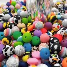 100pcs Vibrant Silicone Beads - Round, Printed, Abacus Beads Multi-Color Mixed - Ideal For DIY Bracelets, Jewelry, Phone Charms And Keychains, Silicone Craft Beads - Multicolor - View 3