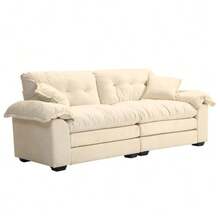 213cm Deep Chenille Single Sofa With Double Cushion (Memory Foam + Individual Springs) – Comfortable Double Sofa For Small Living Rooms, Apartments And Offices - Beige - View 2