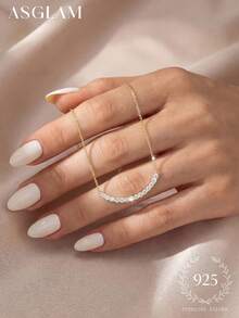 1 pieza Collar de Zirconia de lujo, Collar de clavícula de plata de ley 925 elegante, Regalo de joyería exquisita, Adecuado para el uso diario y la decoración de las niñas - Estilo 1 - Ver 9