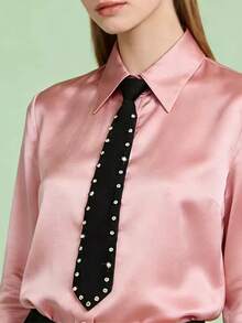 1 pieza Corbata con cremallera y strass en forma de flecha, estilo preppy versátil para mujer - Negro con diamantes - Ver 4