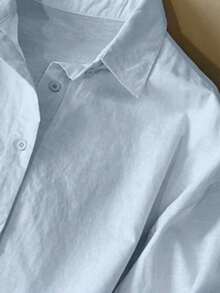 Nuevo conjunto casual de dos piezas de lino para mujer, compuesto por blusa holgada de manga larga de cuello solapa y pantalones cortos coordinados a juego.Está confeccionado con tela de lino fresca transpirable, corte holgado cómodo, ideal para uso diario informal de primavera y verano. - Rosado Sandía - Ver 7