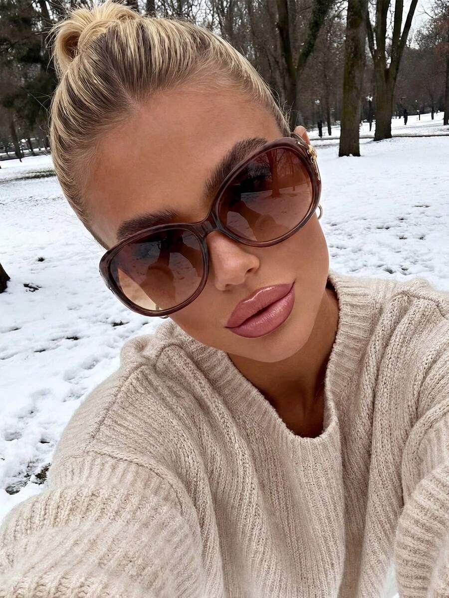 1 Pair Women's Brown Frame Wrap-Around Versatile Sunglasses, Temple With Rhinestone Decor. Suitable For Outdoor Wear, Travel, Electronic Music Festival, Golf, Hiking - Brown - View 1