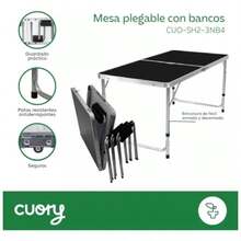CUORY Mesa Plegable 1.20 cm Portátil Mesa Tipo Portafolio con Bancos Ajustable para Jardín Camping Picnic Comedor Interior y Exterior Portátil Ligera Resistente Grande Escritorio - como en la imagen - Ver 4