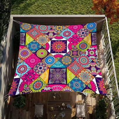 1 chiếc dù che nắng ngoài trời kiểu Bohemian họa tiết Mandala màu gradient - Dù che nắng bãi biển giúp tăng cường khả năng chống nắng, trang trí ngoài trời, có thể dùng làm màn chắn riêng tư, dễ dàng lắp đặt và cất giữ, chứa được tối đa 6 người, thích hợp cho vườn, sân hiên, ban công, cắm trại, chòi nghỉ, bãi biển hoặc hồ bơi, dù che nắng ngoài trời, vật dụng cần thiết cho hồ bơi, quà tặng tân gia ý nghĩa - Thích hợp cho mọi mùa.