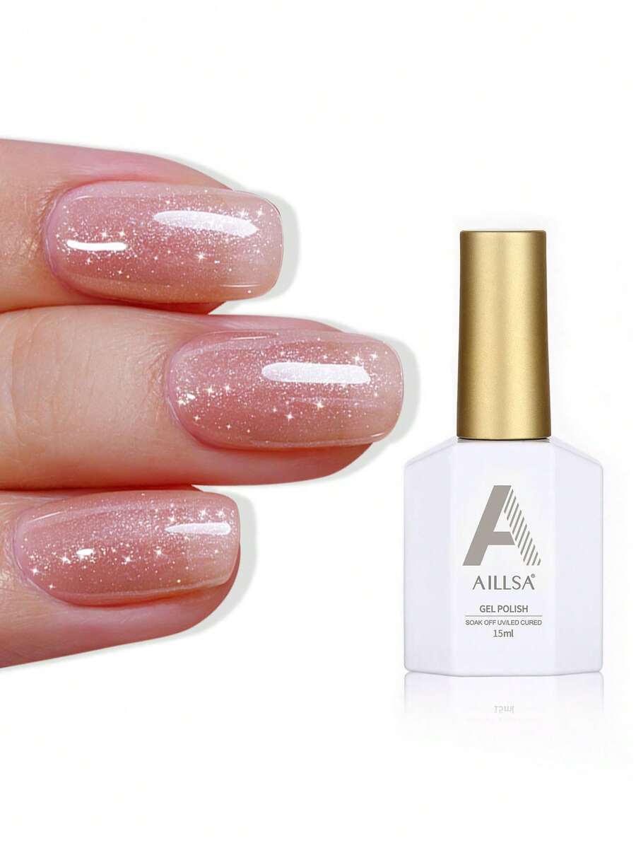 AILLSA Elisa裸粉色闪粉凝胶指甲油,15毫升/瓶,快干,适用于UV/LED灯固化,是DIY居家美甲或作为礼物的理想之选。 - 粉色 - 查看 1