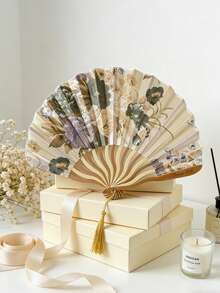 Personalized Silk And Seashell Folding Fans-Customizable With Text On The Ribs. These New-Chinese-Style Ladies' Folding Fans Are Compact, Portable, And Adorned With Elegant Tassels. Crafted With A Secure, Tightly Hemmed Edge Design, They Feature Smooth Bamboo Ribs Free Of Splinters. - Multicolor - View 8