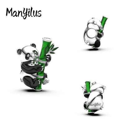Manyilus 925纯银熊猫吊坠，珐琅珠手链项链DIY饰品，女士礼物