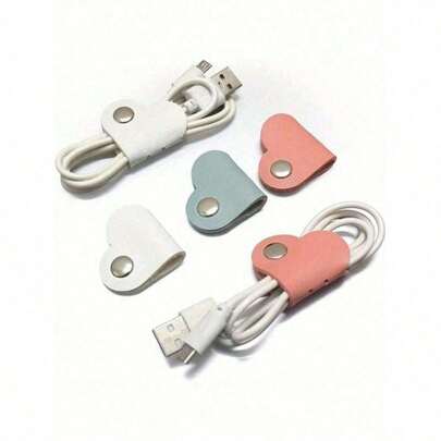 1pcs Mixed Color Heart Shaped Cord Organizer, Earphones Headphones Winder Organizer, PU Leather Organizer, Gifts Men Women Office Must Haves Digital Bag Camera Bag Electronic Data Organizer Storage Power Bank Cover Wallet Travel Camera Bag Women Man Child's Gifts Essential Teacher Supplies Waterproof Lightweight Large Capacity Portable Accessories Travel Essentials Holiday Essentials Travel Essentials Holiday Essentials