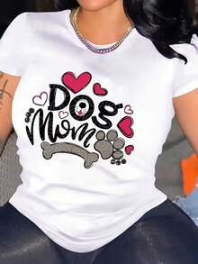 Women's T-Shirt With Graphic Print "Cute Dog Mummy" | Casual White T-Shirt With Dog Face Design, Hearts And Paw Prints, Round Neck, Short Sleeves, Regular Length, Slightly Stretchy Fabric, Shirt For All Seasons. - White - View 2