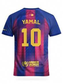 Áo bóng đá nam Barcelona mùa giải 25/26 sân nhà, thiết kế riêng theo yêu cầu, in tên và số, áo thể thao cổ tròn thoải mái, mềm mại và nhẹ, phù hợp cho tập luyện bóng đá, mặc thường ngày và làm quà tặng. - Nhiều màu - Xem 5