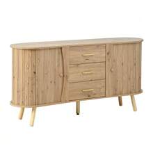 Pea-Shaped Sideboard With Fluted Design, Two Sliding Doors + Three Drawers, Height-Adjustable Compartments, Solid Wood Legs, Wood Look, MDF Material, Modern Scandinavian Style. - Camel - View 8