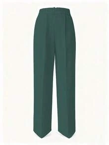 Pantalones rectos de unicolor versátiles y de moda, color blanco, para primavera - Verde Oscuro - Ver 3